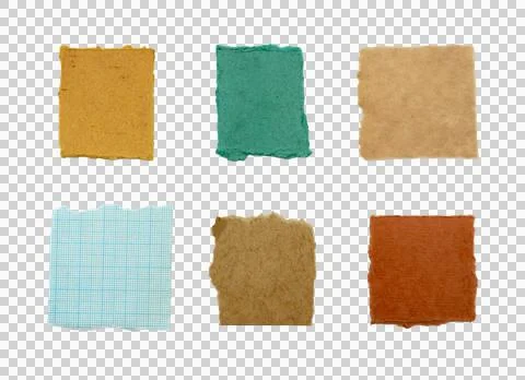Torn square paper scraps in different colors isolated on transparent background Stock Photos