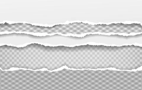 Torn squared and white horizontal paper strips with soft shadow. Vector Stock Illustration