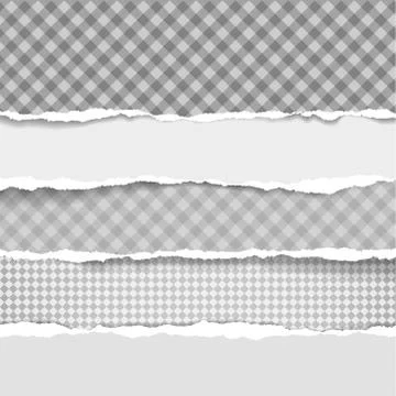 Torn squared and white horizontal paper strips with soft shadow. Vector Stock Illustration