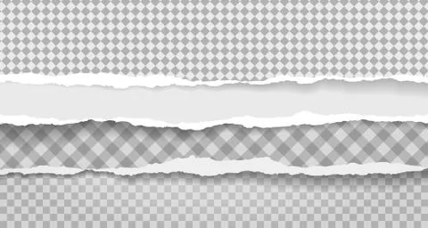 Torn squared and white horizontal paper strips with soft shadow. Vector Stock Illustration