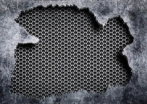 Torn steel with a gray mesh background damaged metal 3d, illustration Stock Photos