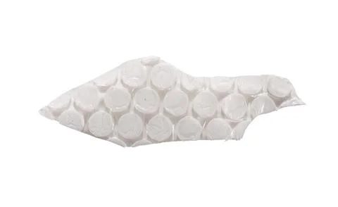 Torn strip of transparent bubble wrap with flattened air bubbles and soft Stock Photos