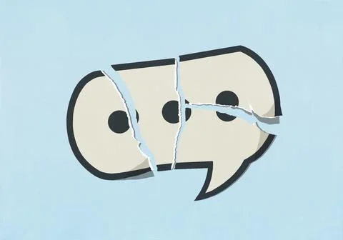 Torn text messaging speech bubble on blue background 库存插图