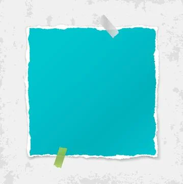 Torn turquoise note, notebook paper stripe is on grey stained background for Stock Illustration