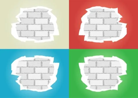 Torn wallpapers white brick wall Stock Illustration