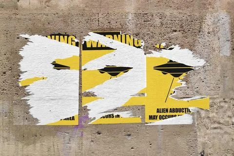 Torn Warning - Alien abductions may occurs in this area posters Stock Photos