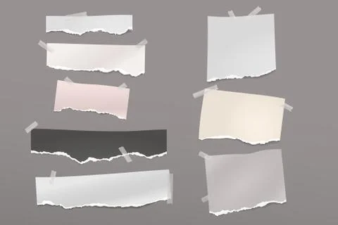 Torn of white and colorful note, notebook paper strips and pieces stuck with Stock Illustration