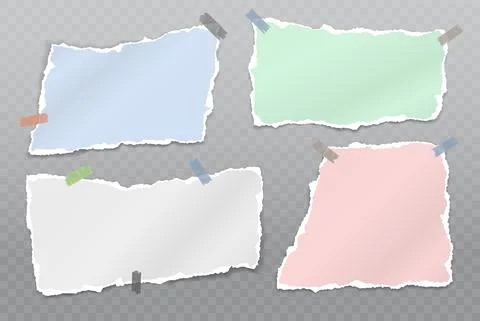 Torn white and colorful note, notebook paper strips and pieces stuck on squared Illustrazione stock