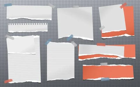 Torn white and red note, notebook paper strips and pieces stuck with sticky tape Stock Illustration