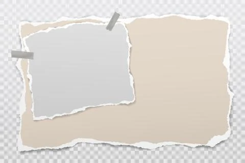 Torn of white, beige note, notebook paper pieces stuck with sticky tape on Stock Illustration