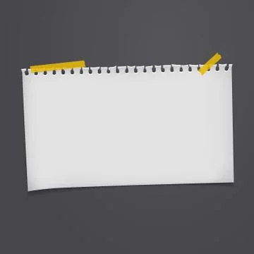Torn of white blank note, notebook paper with folded corner sticked on black Stock Illustration