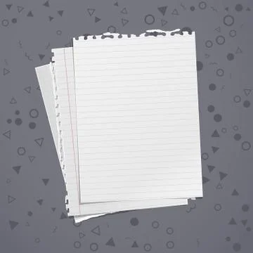 Torn of white, lined and math note, notebook paper stuck on dark grey background Stock Illustration