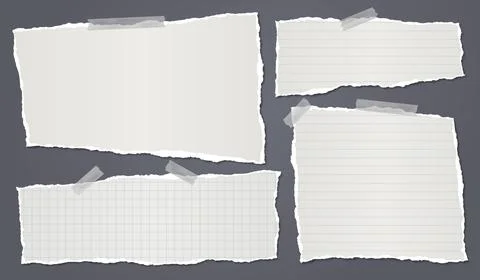 Torn of white lined, math note, notebook paper strips, pieces stuck with sticky Stock Illustration