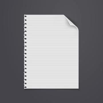 Torn of white lined note, notebook paper with folded corner is on black Stock Illustration