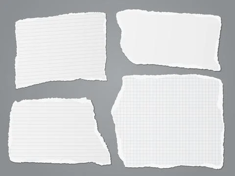 Torn of white lined note, notebook paper strips, pieces stuck on dark grey Stock Illustration
