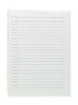Torn white lined paper sheet close up isolated on white with copy space Stock-Fotos