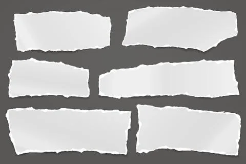 Torn of white note, notebook paper strips and pieces stuck on dark grey Stock Illustration