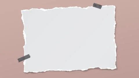 Torn of white note, notebook paper piece stuck with sticky tape on brown Stock Illustration