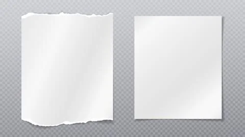 Torn of white note, notebook paper are on grey transparent background for text Stock Illustration