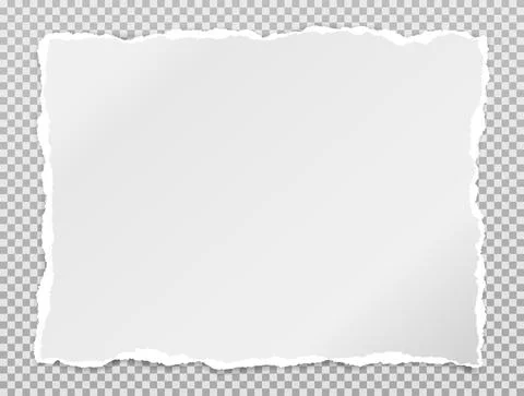Torn of white note, notebook paper stuck on grey squared background for text Stock Illustration
