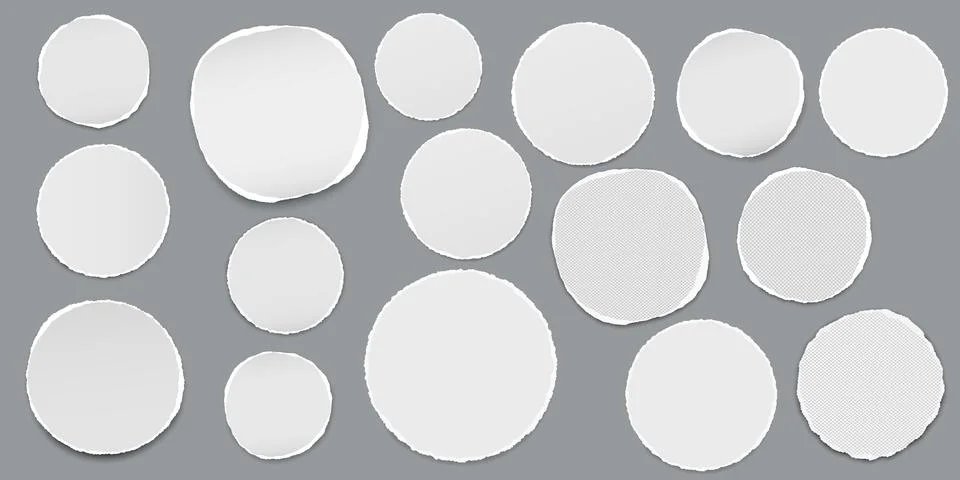 Torn of white note, notebook paper strips, pieces with soft shadow stuck on grey Stock Illustration