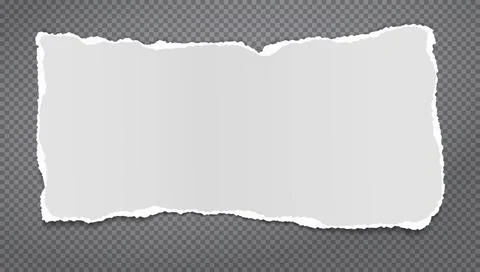 Torn white note, notebook paper strip, piece stuck on dark squared background Stock Illustration