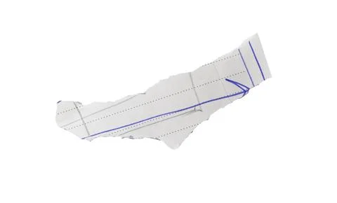 Torn white notebook paper strip with blue pen arrow, lines, and handwritten Stock Photos
