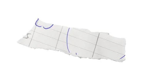 Torn white notebook paper strip with faint dotted lines and blue pen marks... Stock Photos