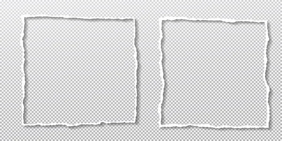 Torn white paper frames with soft shadow is on squared background. Vector Stock Illustration