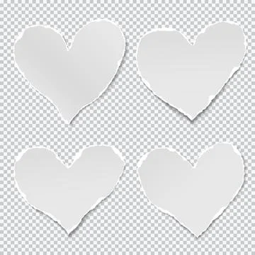 Torn of white paper hearts for note with soft shadownote stuck on squared Illustrazione stock