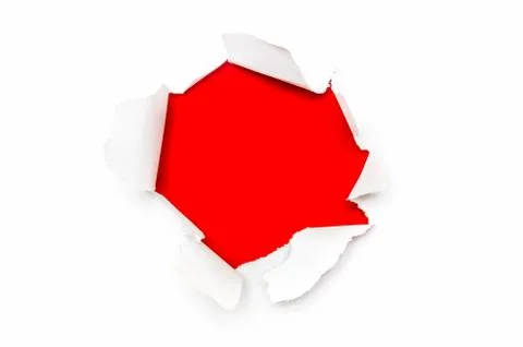 Torn white paper with red empty space inside Stock Photos