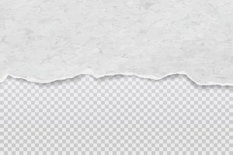 Torn of white rough, stained paper strip is on squared, stransparent background Illustrazione stock