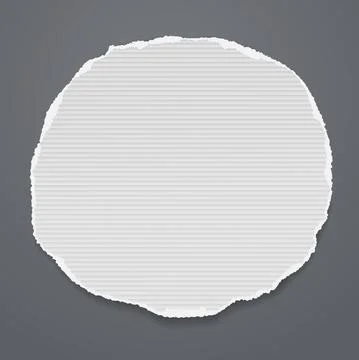 Torn of white round lined note, notebook paper piece stuck on dark grey Stock Illustration