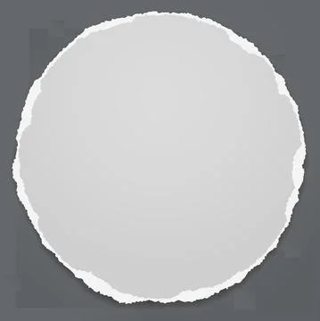 Torn of white round note, notebook paper piece stuck on dark squared grey Illustrazione stock