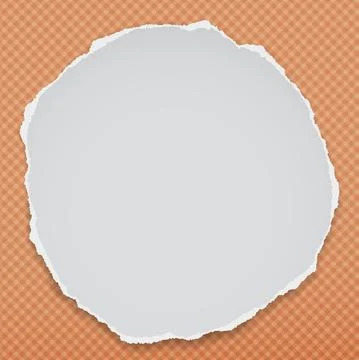Torn of white round note, notebook paper piece stuck on orange background Stock Illustration