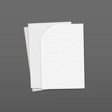 Torn of white stacked lined, math note, notebook paper are on dark grey Stock Illustration