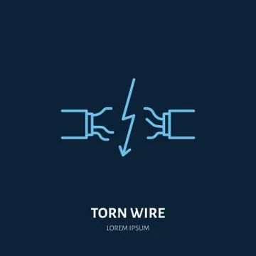 Torn wire flat line icon. Vector sign of electrical service, electricity danger Stock-Illustration