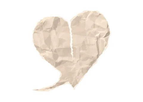 Torn wrinkled heart shape speech bubble paper crumpled teture. Vintage parchment Ilustração Stock