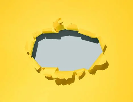 Torn yellow background, empty hole in center Torn bright yellow and gray e... Stock Photos