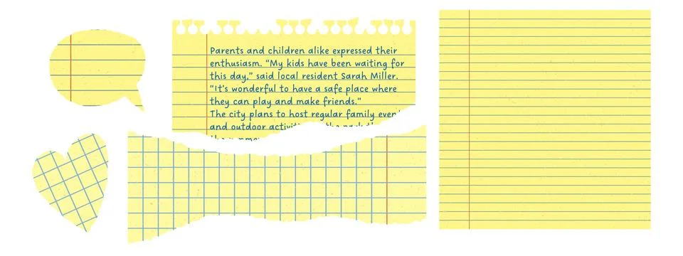 Torn yellow paper elements. Vector illustration of notebook scraps with jag.. Stock Illustration