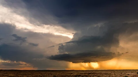 Tornadic Supercell over Tornado Alley at sunset Stock Footage 91670839