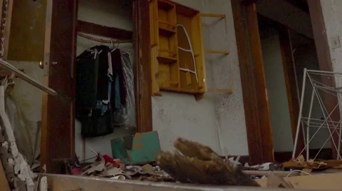 Tornado aftermath bedroom Stock Footage 49387777