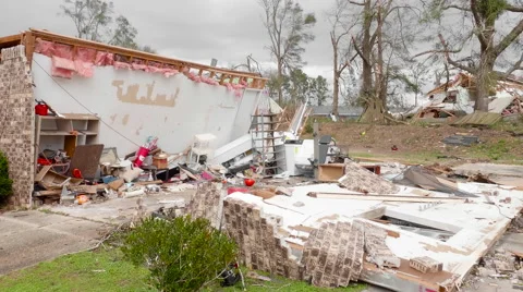 Tornado aftermath - damaged homes 155mph wind Stock Footage 60784391