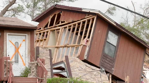 Tornado aftermath - damaged homes Stock Footage 60783724