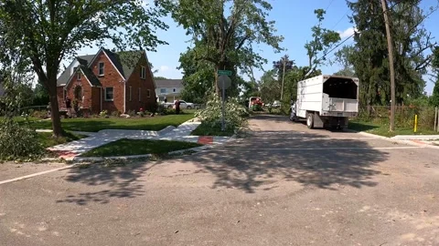 Tornado Aftermath Storm Damage Cleanup Armada, Michigan Video stock 157739251