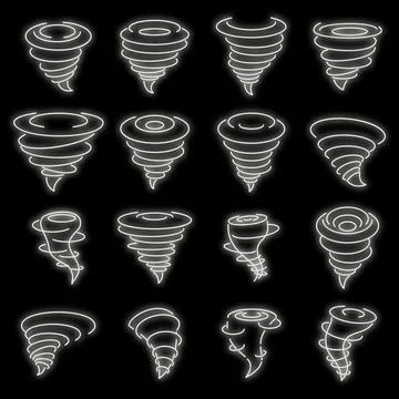 Tornado air icons set vector neon Stock Illustration