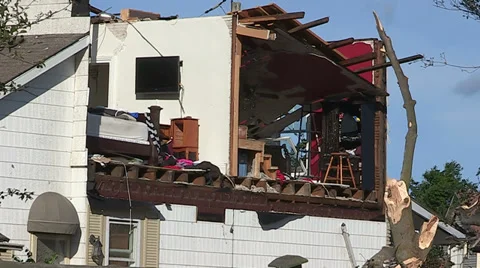 Tornado and thunderstorm damage destroys small town of Goderich Canada Stock Footage 36889356