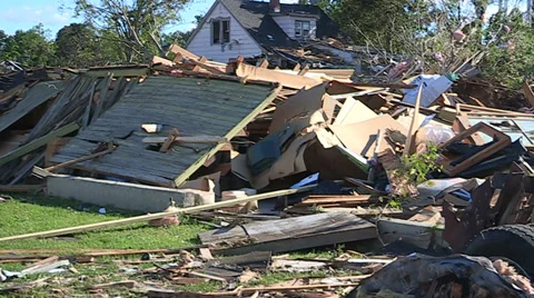 Tornado and thunderstorm damage destroys small town of Goderich Canada Stock Footage 36891572