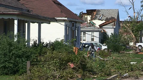 Tornado and thunderstorm damage destroys small town of Goderich Canada Stock Footage 36892214