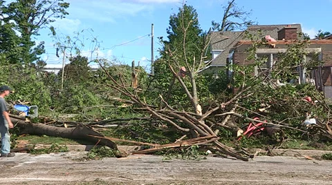 Tornado and thunderstorm damage destroys small town of Goderich Canada Stock Footage 36893601